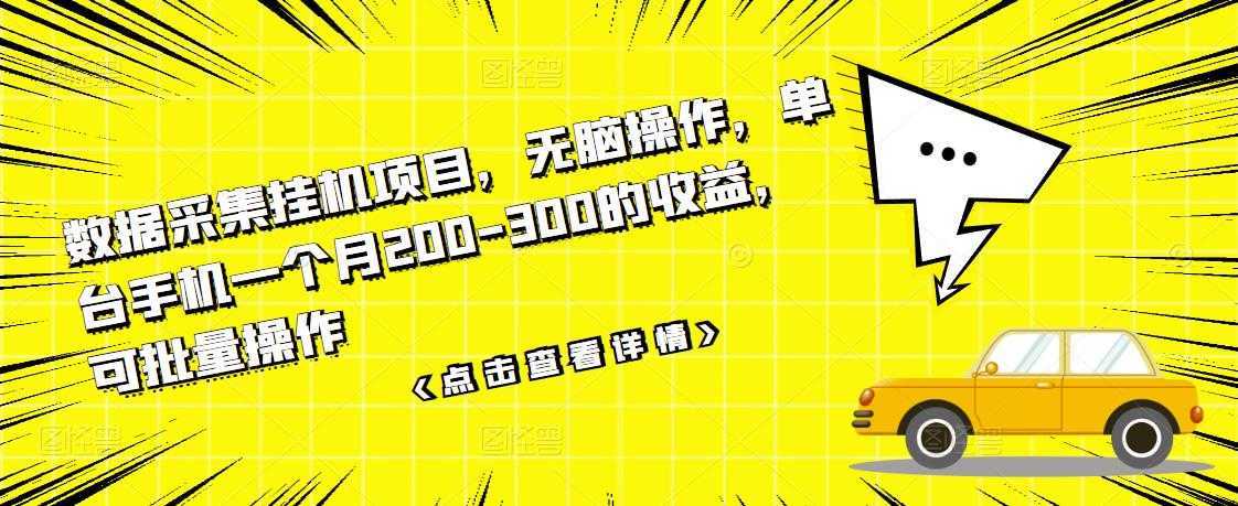 数据采集挂机项目，无脑操作，单台手机一个月200-300的收益，可批量操作-千盛网络