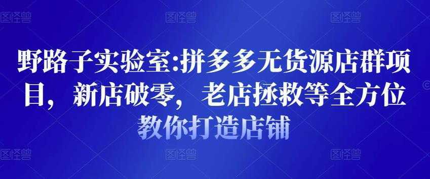 野路子实验室:拼多多无货源店群项目，新店破零，老店拯救等全方位教你打造店铺-千盛网络