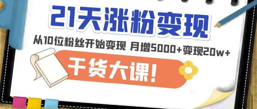 21天精准涨粉变现干货大课：从10位粉丝开始变现月增5000+变现20w+-5D资源网