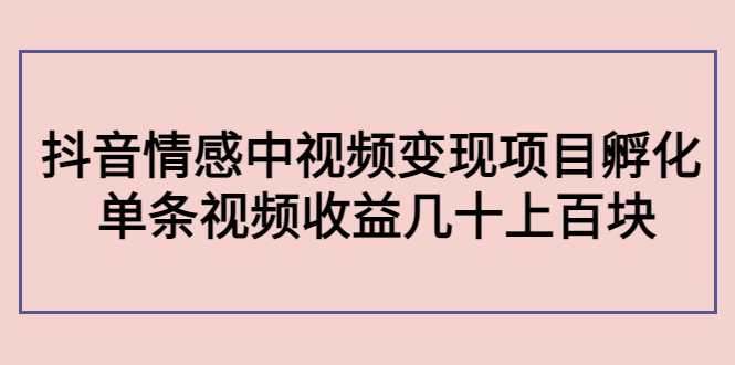 副业孵化营第5期：抖音情感中视频变现项目孵化 单条视频收益几十上百-千盛网络